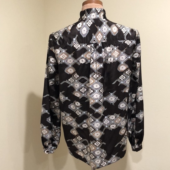 Vintage Button Up Blouse Size Large Dark Gray Floral Art Deco - Picture 4 of 9